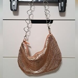 Tammy Girl chainmail shoulder bag with heart strap in pink